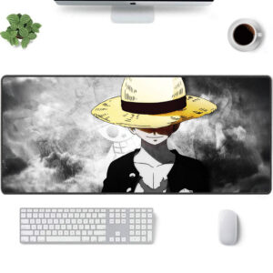 One Piece Luffy Anime Desk Mat Black White Straw Hat Design