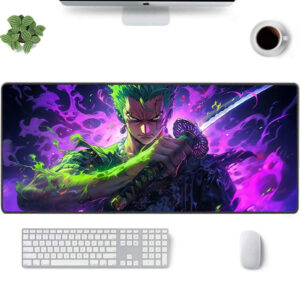 One Piece Zoro Anime Desk Mat Purple Green Sword Aura