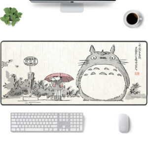 Anime Totoro Rainy Bus Stop – Ghibli Sumi-e Style Desk Mat