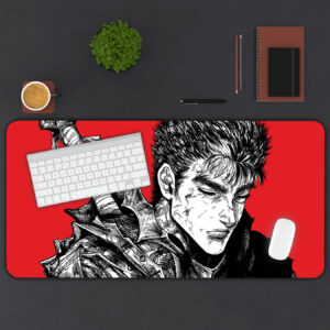 Berserk Guts Red Background Desk Mat - Anime Mouse Pad For Fans